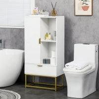 kleankin Mobiletto Bagno Moderno con Armadietto, Cassetto e Mensola Regolabile, 60x30x120cm, Bianco