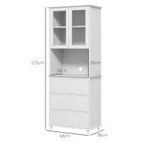 Credenza Cucina Alta con Armadietto a 2 Livelli e 3 Cassetti, Dispensa in MDF, 68x38x172 cm, Bianco|Aosom Italy