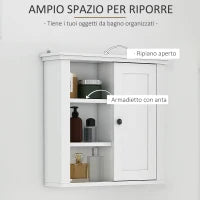 Armadietto 3 Ripiani Anta Design Moderno Salvaspazio da Parete Bagno e Cucina Legno 53x14,5x50.5cm Bianco