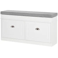 Panca Scarpiera Salvaspazio in Legno con Cuscino, 2 Cassetti con Mensola Regolabile per 8 Scarpe, 104x24x55cm, Bianco
