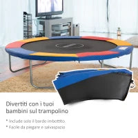 Copertura Tappeto Elastico Ø305x1.5 cm Pieghevole e Portatile, Protezione Trampolino da Giardino in Plastica, PE e Schiuma EPE, Rosso, Blu e Giallo