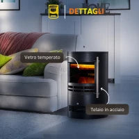 Camino Elettrico da Terra Potenza 900W/2000W con Effetto Fiamma 41 x 41 x 64.5cm Nero