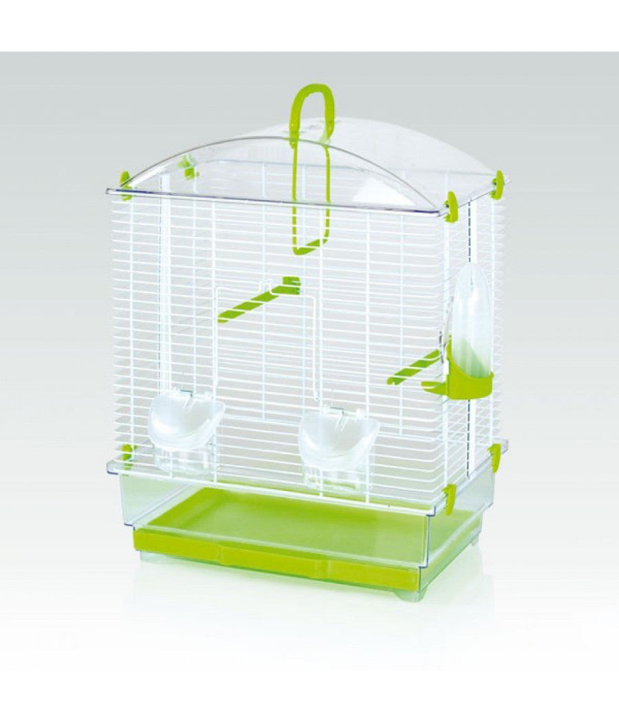 Gabbia Per Canarini E Piccoli Volatili Con Fondo In Plastica Verde + Accessori         