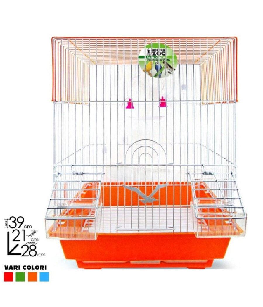 Gabbia Uccelli Canarini Pappagalli Forma Quadrata Con Accessori Vari Colori         