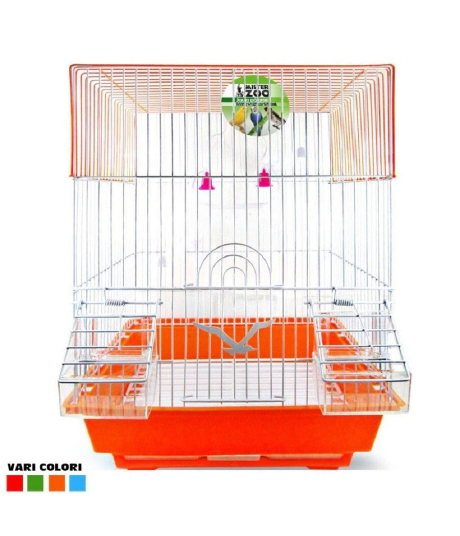 Gabbia Uccelli Canarini Pappagalli Forma Quadrata Con Accessori Vari Colori         