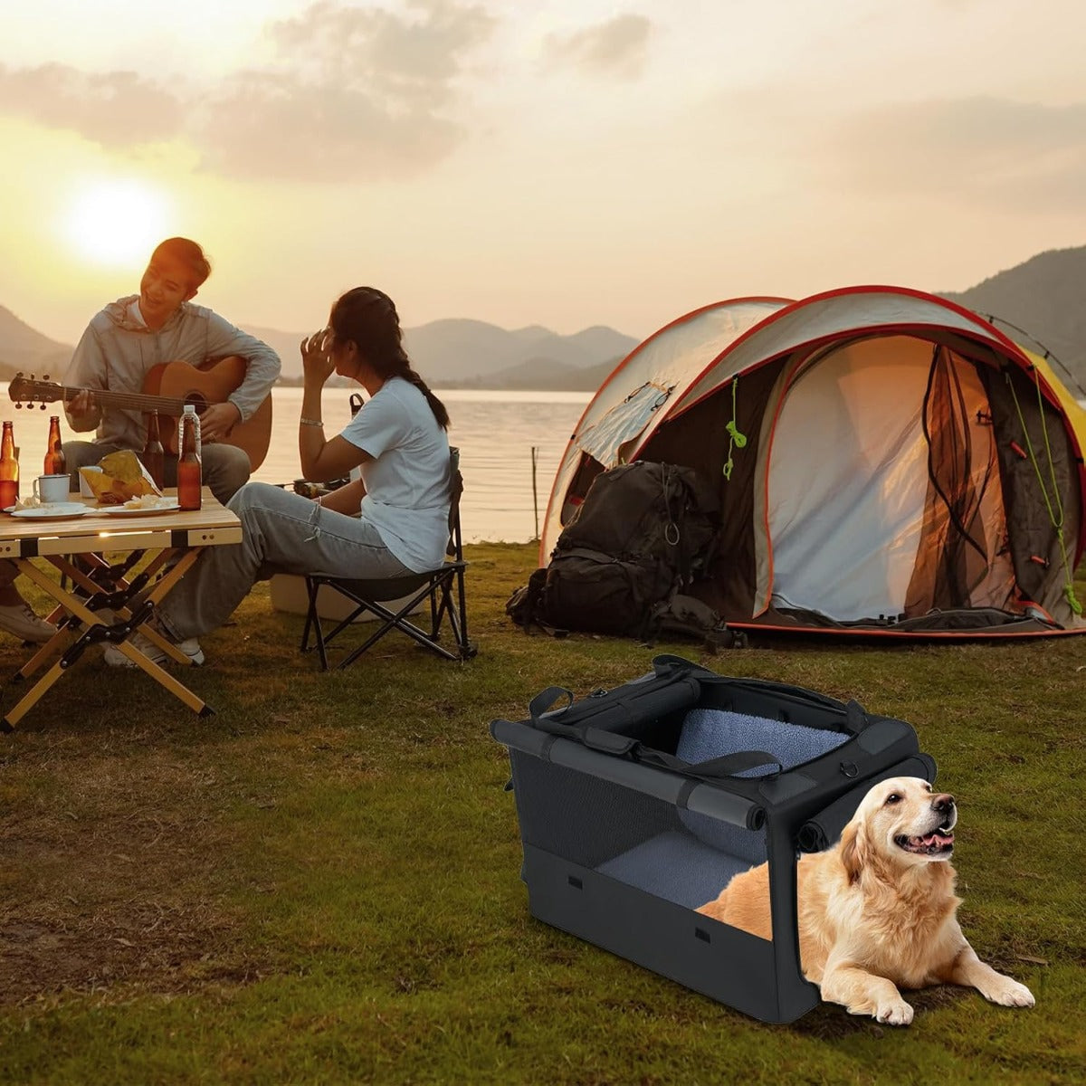 Gabbia morbida pieghevole per cani con 2 aperture, Borsa da trasporto portatile con accessori per animali-Giochi e accessori per cani