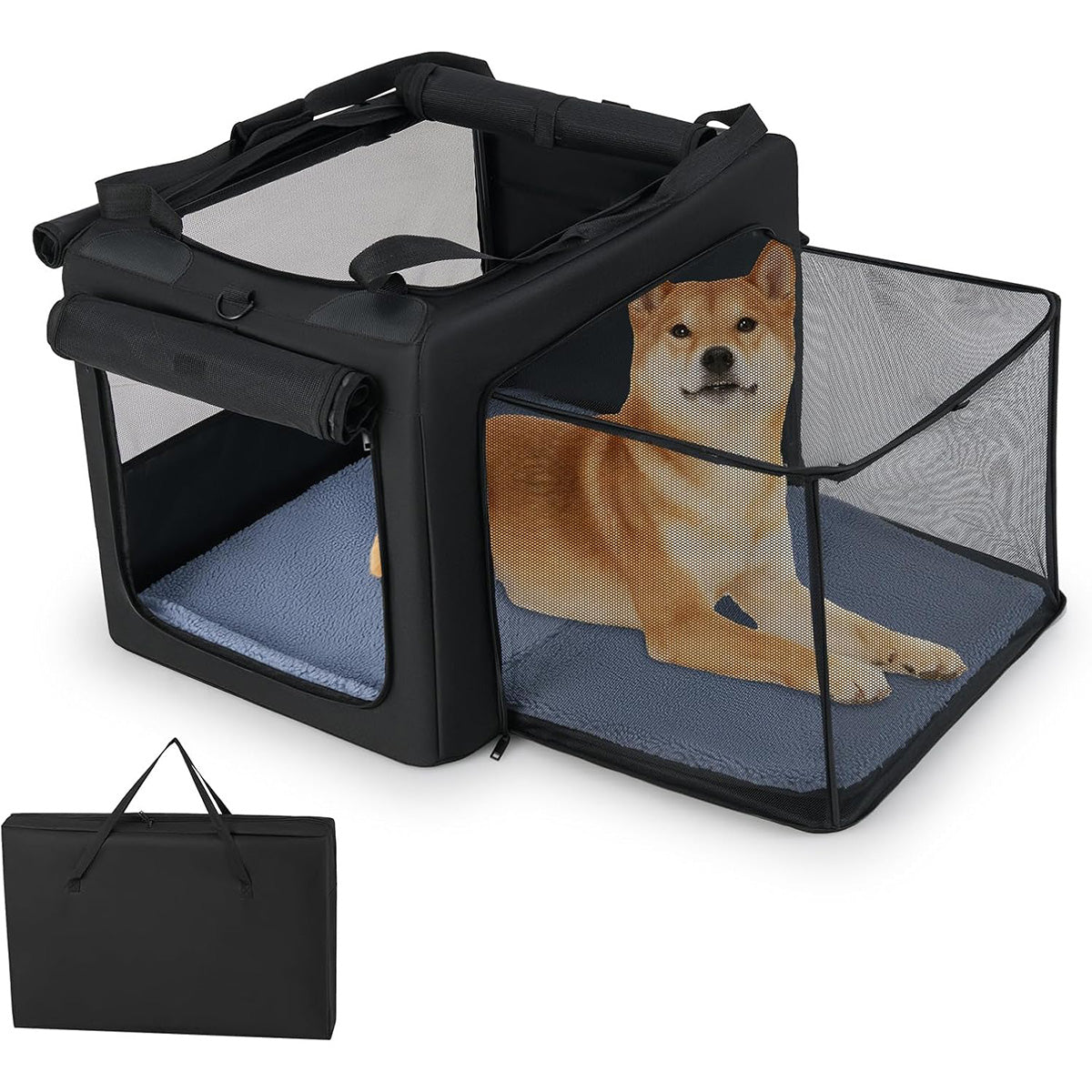 Gabbia morbida pieghevole per cani con 2 aperture, Borsa da trasporto portatile con accessori per animali-Giochi e accessori per cani