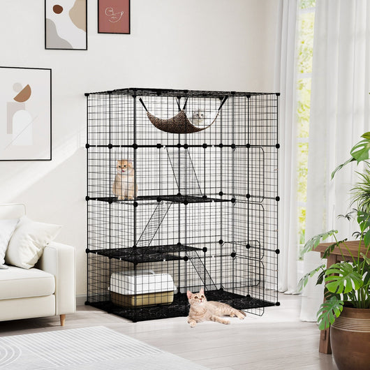 Gabbia per gatti a 4 piani 143 cm con accessori, Enclosure grande con facile accesso e recinto per gatti da interno-Altri animali