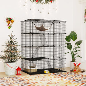 Gabbia per gatti a 4 piani 143 cm con accessori, Enclosure grande con facile accesso e recinto per gatti da interno-Altri animali