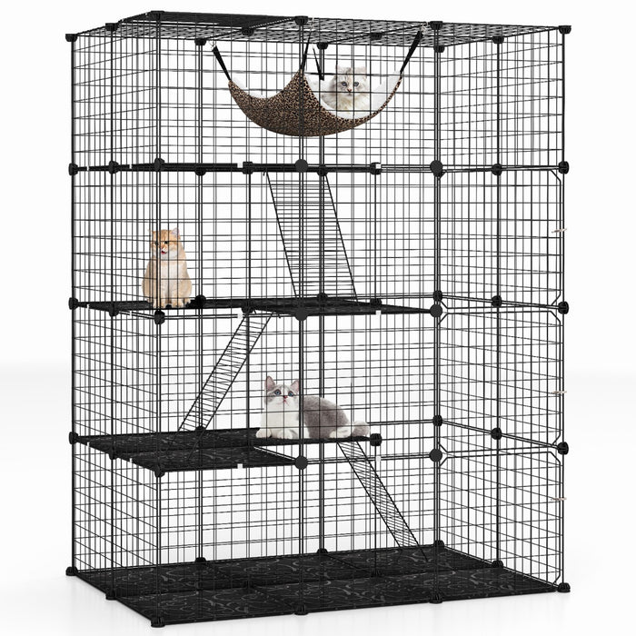 Gabbia per gatti a 4 piani 143 cm con accessori, Enclosure grande con facile accesso e recinto per gatti da interno-Altri animali