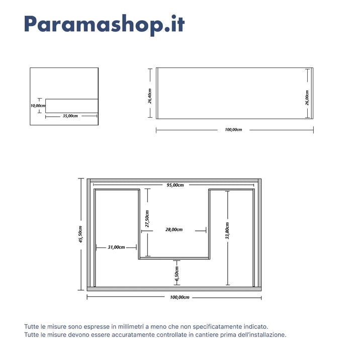 Mobile bagno sospeso 100cm un cassetto apertura push&pull rovere barok con lavabo | Galdor