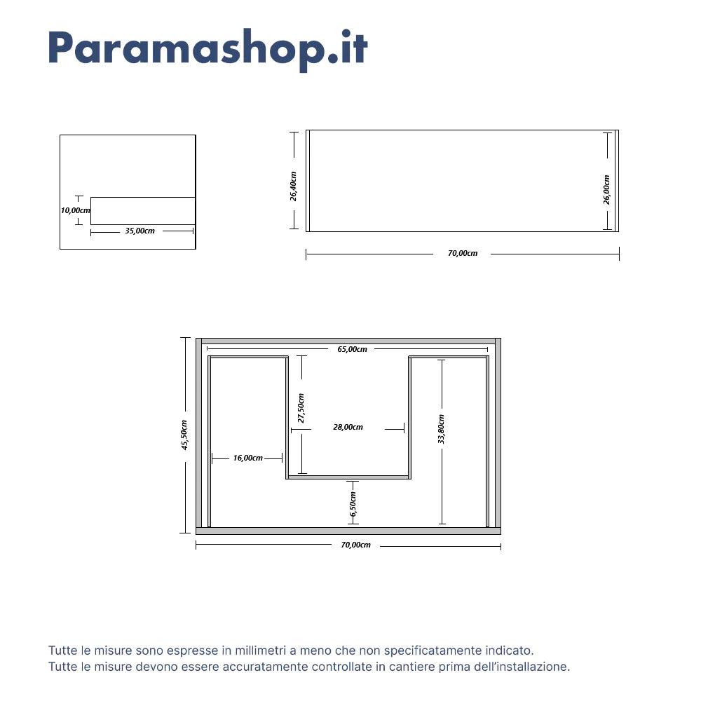 Mobile bagno sospeso 70cm un cassetto apertura push&pull rovere gransasso con top | Galdor
