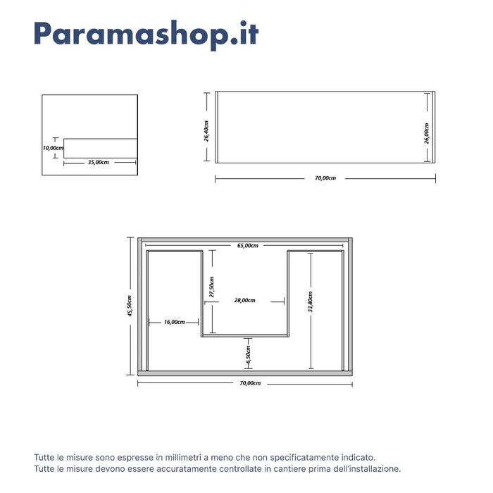 Mobile bagno sospeso 70cm un cassetto apertura push&pull rovere gransasso con top | Galdor