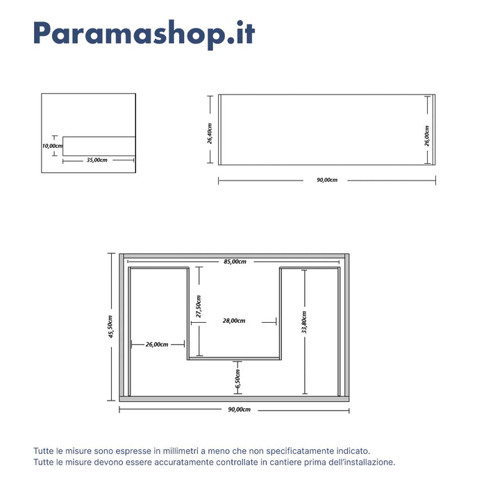 Mobile bagno sospeso 90cm un cassetto apertura push&pull rovere barok con top | Galdor