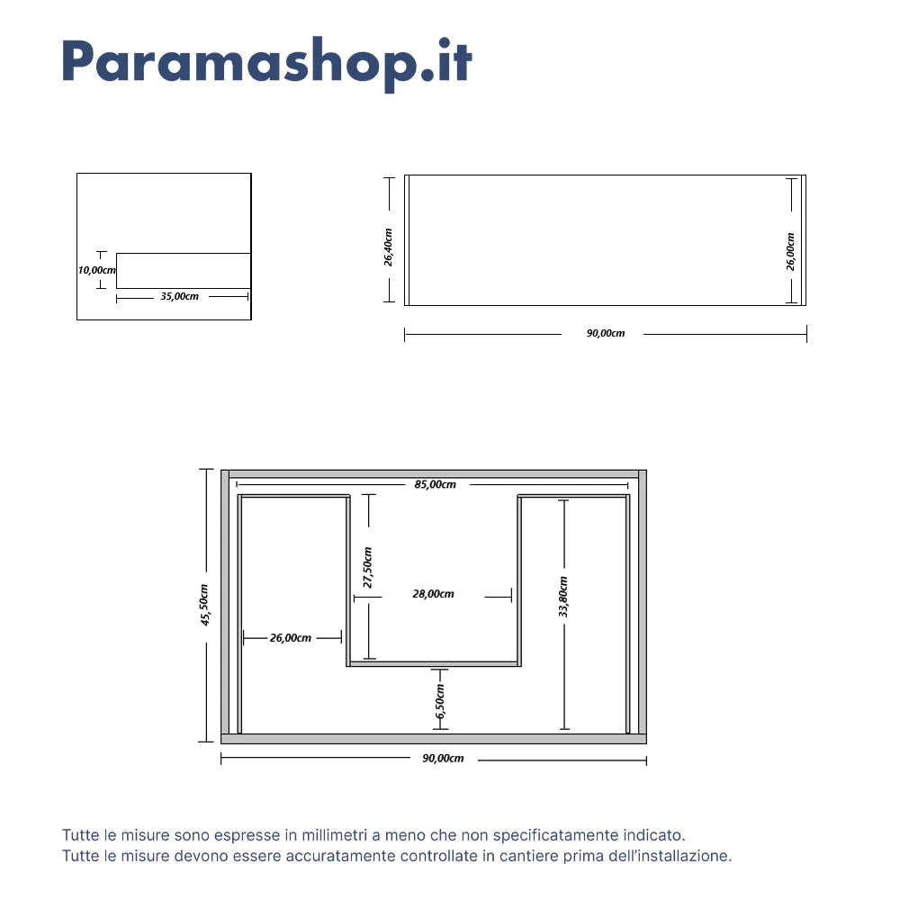 Mobile bagno sospeso 90cm un cassetto apertura push&pull rovere gransasso con lavabo | Galdor