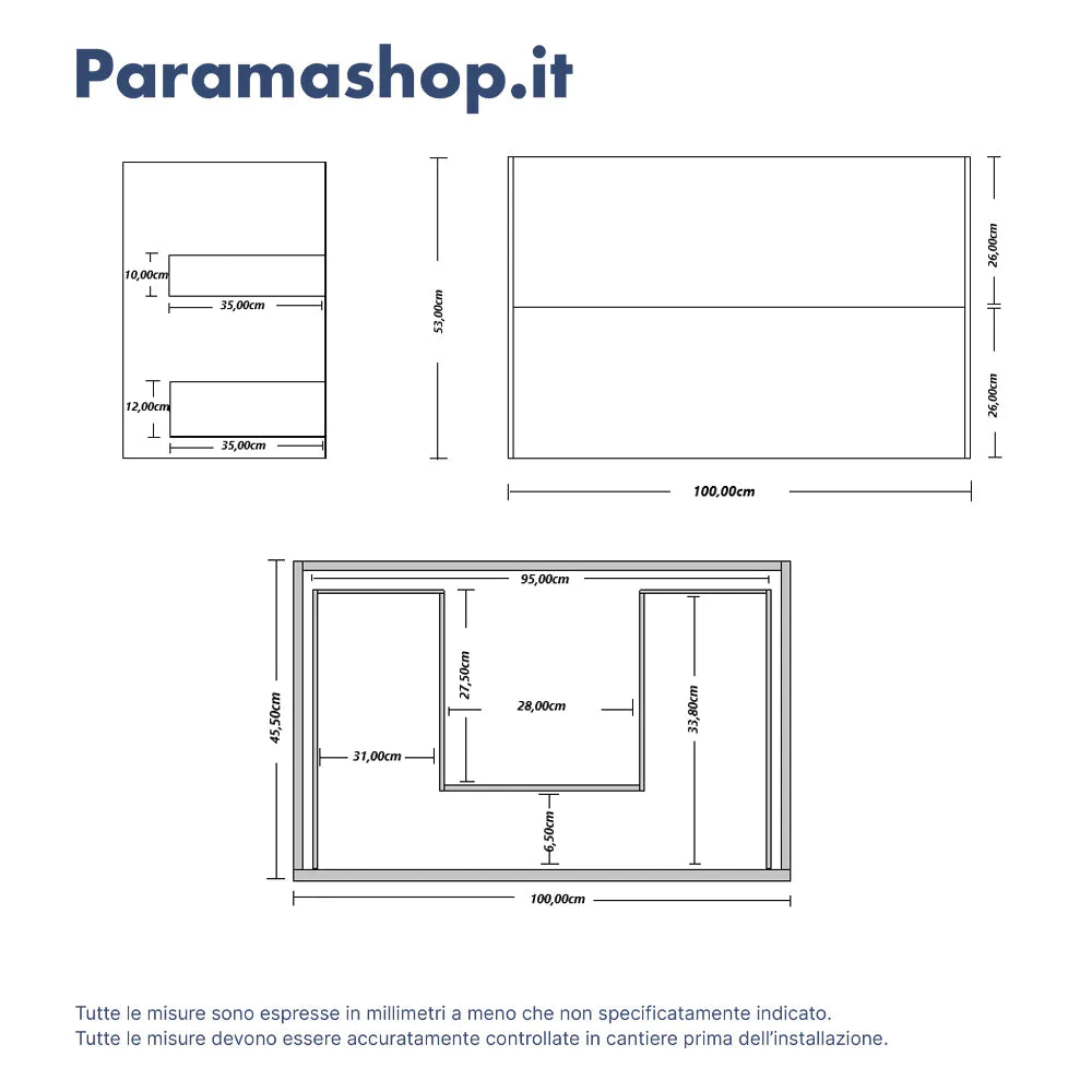 Mobile bagno sospeso 100cm due cassetti apertura push&pull rovere gransasso con lavabo | Galdor