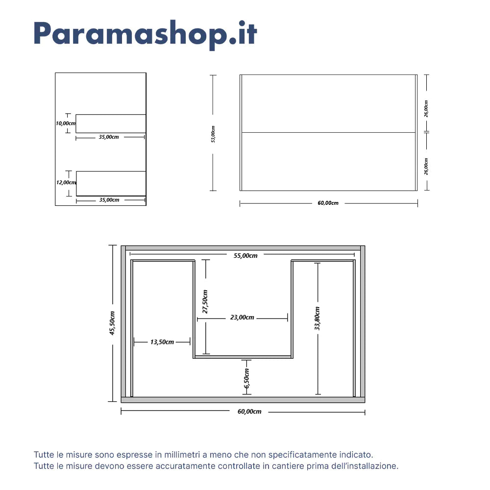 Mobile bagno sospeso 60cm due cassetti apertura push&pull rovere barok con top | Galdor