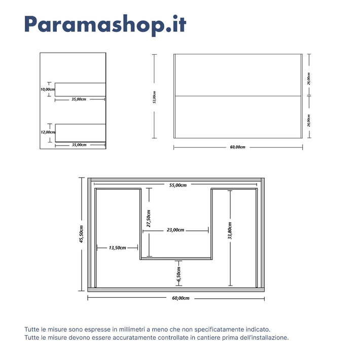 Mobile bagno sospeso 60cm due cassetti apertura push&pull rovere barok con top | Galdor
