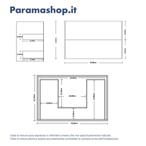 Mobile bagno sospeso 70cm due cassetti apertura push&pull rovere gransasso con top | Galdor