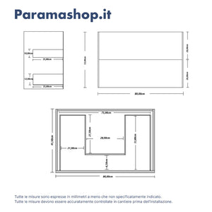 Mobile bagno sospeso 80cm due cassetti apertura push&pull rovere gransasso con top | Galdor