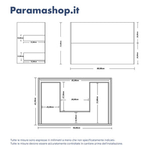 Mobile bagno sospeso 90cm due cassetti apertura push&pull rovere gransasso con top | Galdor