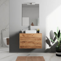 Mobile bagno sospeso 100cm due cassetti apertura push&pull rovere gransasso con top | Galdor
