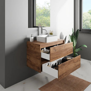 Mobile bagno sospeso 70cm due cassetti apertura push&pull rovere gransasso con top | Galdor