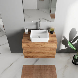 Mobile bagno sospeso 70cm due cassetti apertura push&pull rovere gransasso con top | Galdor