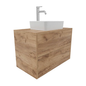 Mobile bagno sospeso 80cm due cassetti apertura push&pull rovere gransasso con top | Galdor