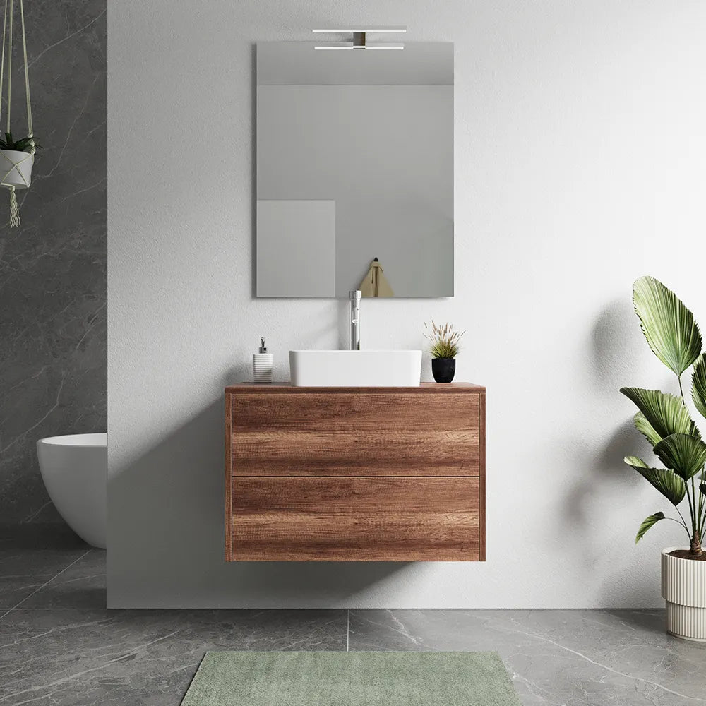 Mobile bagno sospeso 60cm due cassetti apertura push&pull rovere barok con top | Galdor
