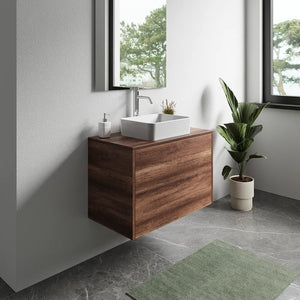 Mobile bagno sospeso 80cm due cassetti apertura push&pull rovere barok con top | Galdor