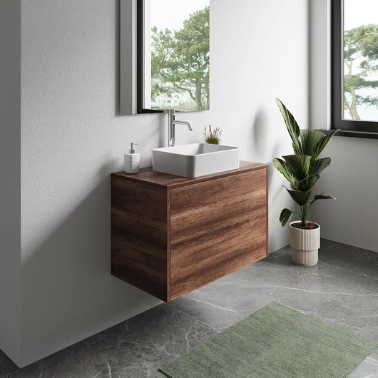 Mobile bagno sospeso 70cm due cassetti apertura push&pull rovere barok con top | Galdor