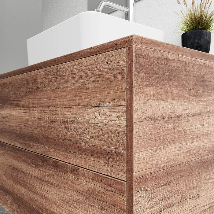 Mobile bagno sospeso 70cm due cassetti apertura push&pull rovere barok con top | Galdor