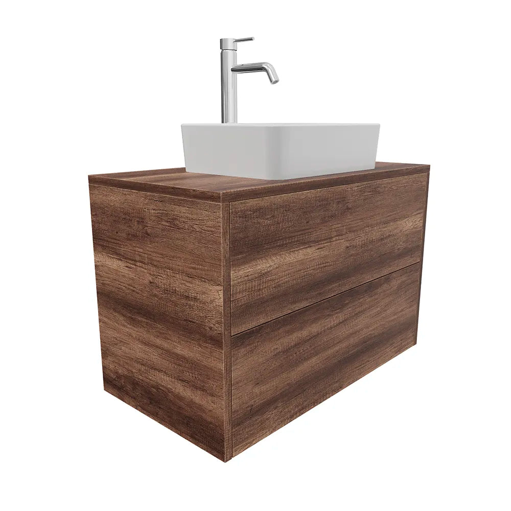 Mobile bagno sospeso 80cm due cassetti apertura push&pull rovere barok con top | Galdor