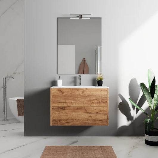 Mobile bagno sospeso 60cm due cassetti apertura push&pull rovere gransasso con lavabo | Galdor