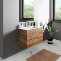 Mobile bagno sospeso 90cm due cassetti apertura push&pull rovere gransasso con lavabo | Galdor