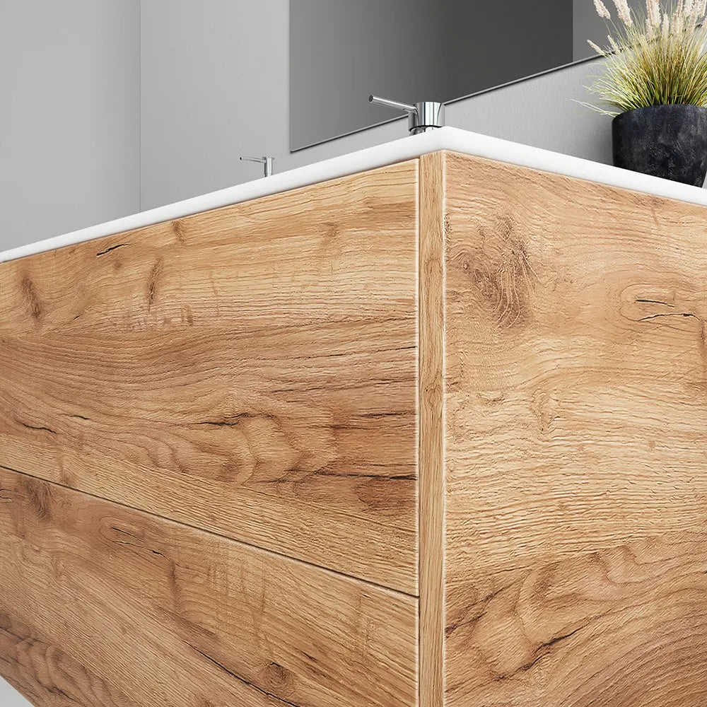 Mobile bagno sospeso 90cm due cassetti apertura push&pull rovere gransasso con lavabo | Galdor