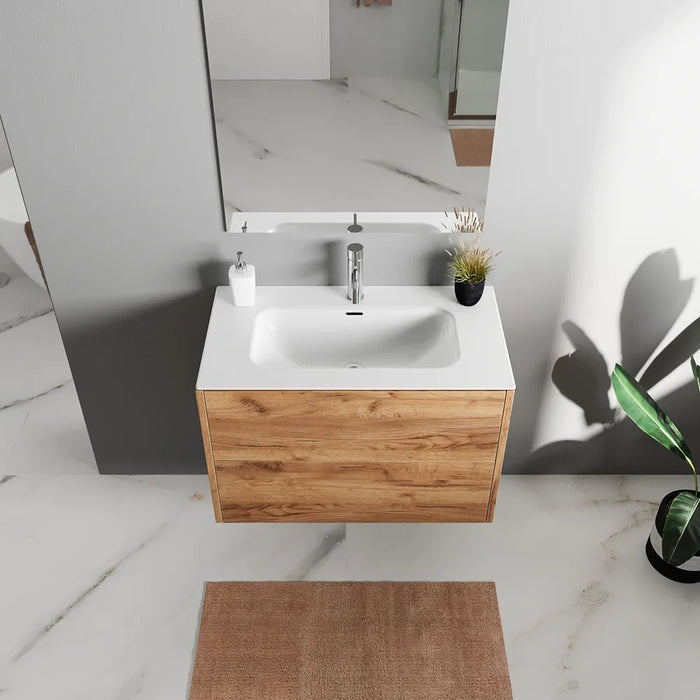 Mobile bagno sospeso 60cm due cassetti apertura push&pull rovere gransasso con lavabo | Galdor
