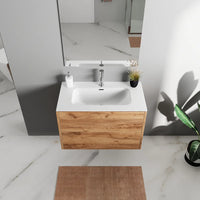 Mobile bagno sospeso 100cm due cassetti apertura push&pull rovere gransasso con lavabo | Galdor