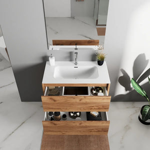Mobile bagno sospeso 60cm due cassetti apertura push&pull rovere gransasso con lavabo | Galdor