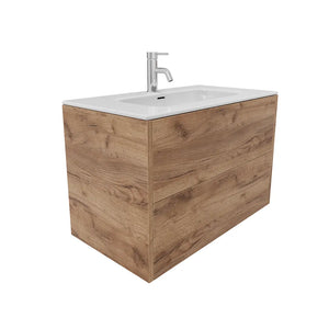 Mobile bagno sospeso 100cm due cassetti apertura push&pull rovere gransasso con lavabo | Galdor