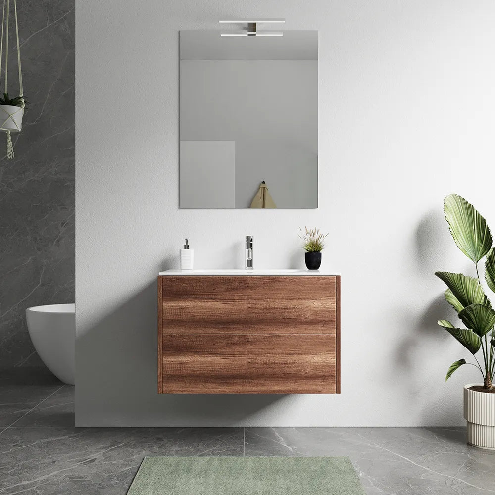 Mobile bagno sospeso 60cm due cassetti apertura push&pull rovere barok con lavabo | Galdor