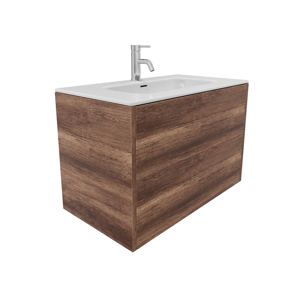 Mobile bagno sospeso 60cm due cassetti apertura push&pull rovere barok con lavabo | Galdor
