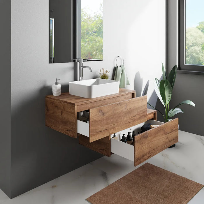Mobile bagno sospeso modulare 70cm due cassetti apertura push&pull rovere gransasso con top | Galdor