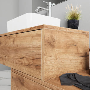 Mobile bagno sospeso modulare 70cm due cassetti apertura push&pull rovere gransasso con top | Galdor