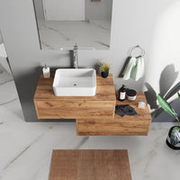 Mobile bagno sospeso modulare 80cm due cassetti apertura push&pull rovere gransasso con top | Galdor