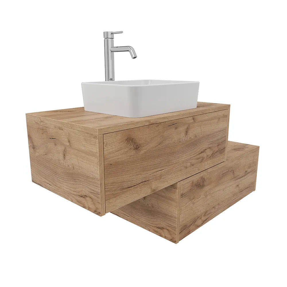 Mobile bagno sospeso modulare 90cm due cassetti apertura push&pull rovere gransasso con top | Galdor