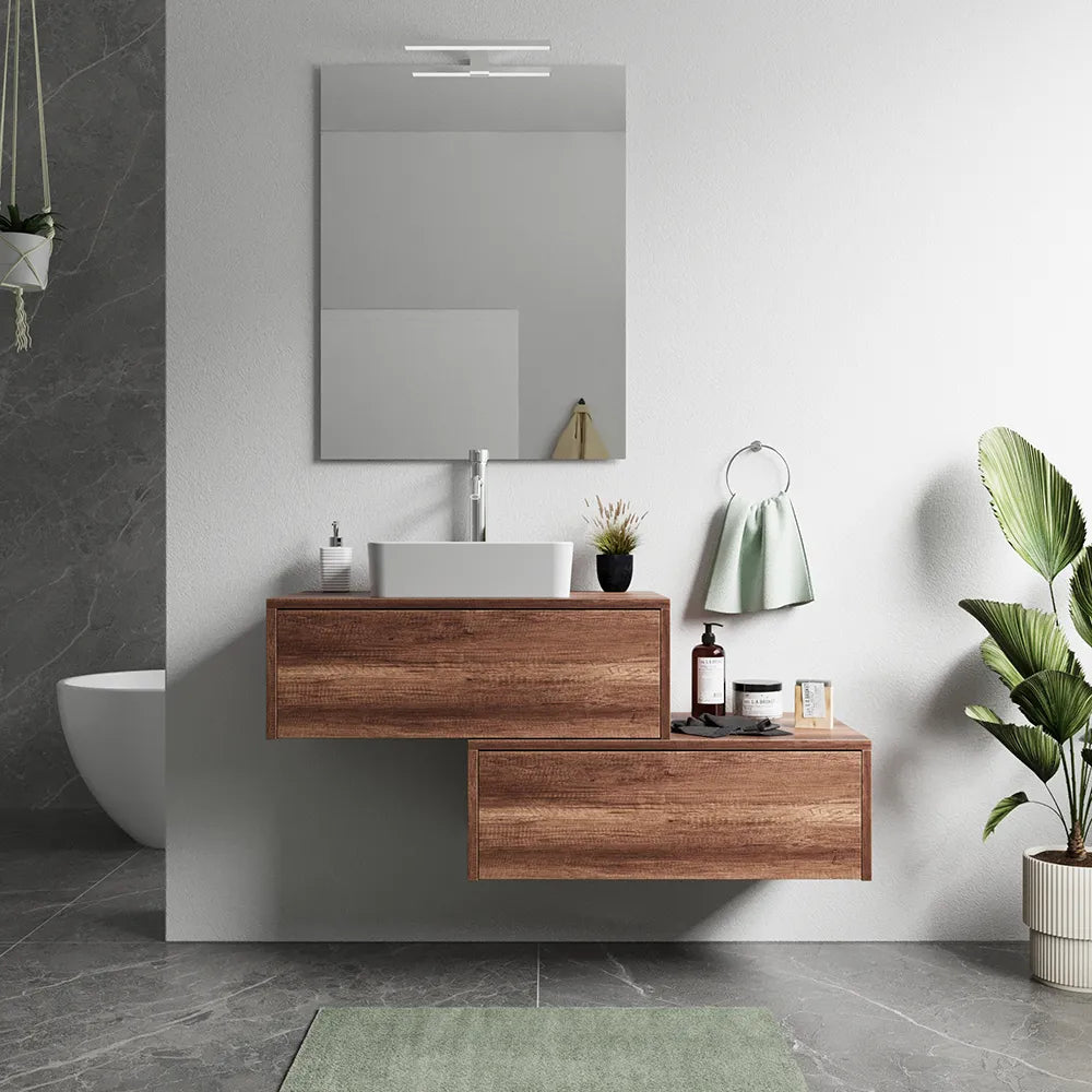 Mobile bagno sospeso modulare 70cm due cassetti apertura push&pull rovere barok con top | Galdor
