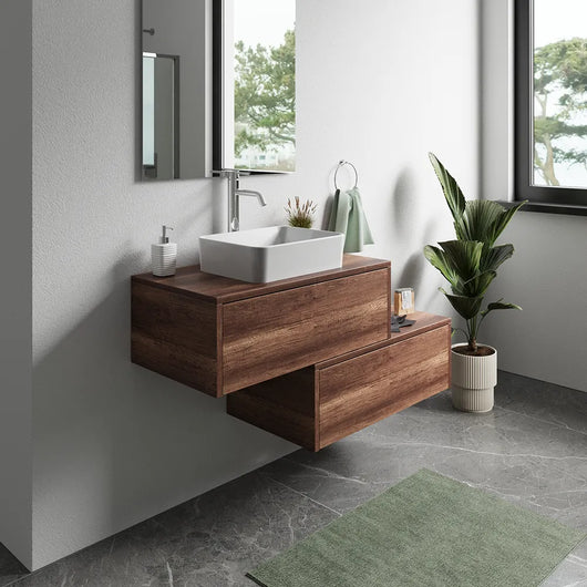 Mobile bagno sospeso modulare 90cm due cassetti apertura push&pull rovere barok con top | Galdor