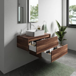 Mobile bagno sospeso modulare 90cm due cassetti apertura push&pull rovere barok con top | Galdor